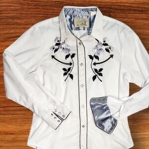 Roper White Shirt with Black Floral Design